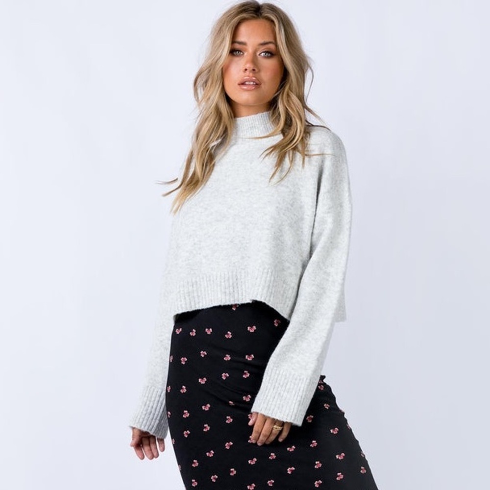 Princess Polly Wool Blend Jens Turtleneck Cropped Sweater Gray Small Medium